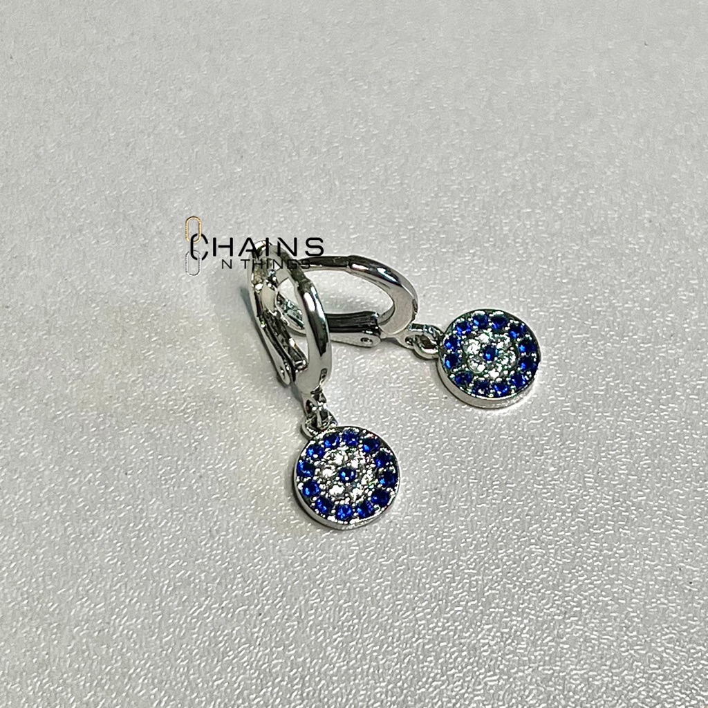 Turkish Blue Eye Circle Round Earrings Silver Zircon Jewelry Women Girl Summer